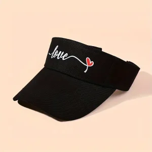 Valentine's Day Love Letter Embroidered Sun Visors Adjustable Long Brim Hats Summer Lightweight Sunshade Cap For Women