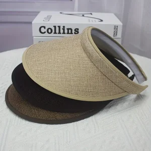 Solid Color Casual Visor Hat Wide Brim Sunscreen UV Protection Travel Beach Hats Unisex Couple Sun Hats For Summer Outdoor