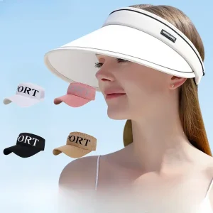 Sporty Sun Visor Hat For Women, Letter Pattern UV Protection Empty Top Sun Hat For Golf Running Traveling