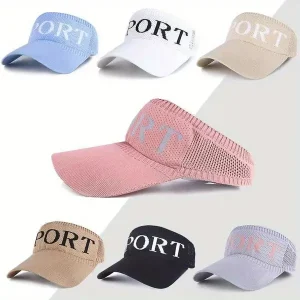 Letter Graphic Sporty Visor Hat, Empty Top Summer Breathable UV Protection Golf Tennis Sun Hat