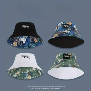 Double-sided fisherman hat male tide bucket hat female face small visor basin hat