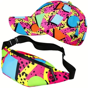 Retro 2pcs Set: 80s & 90s Fanny Piece + Sun Visor Hat - Perfect for Men & Women's 80s Outfits, Summer Parties & Golf