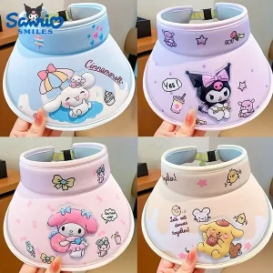 Sanrio Kuromi Cartoon Sun Visor - UV Protection, Wide Brim, Adjustable Fit for Women & Girls - Perfect for Summer Outdoor Activities