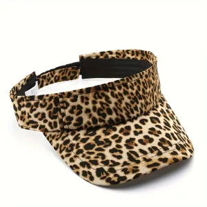 Leopard Print Visor Cap For Women, Vintage Lightweight Empty Top Visors, Spring Autumn Outdoor Sports Sun Protection Cap