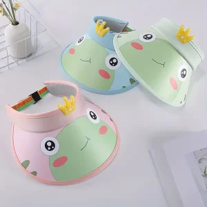 Cute Cartoon Frog Sun Visor Hat for Women - Breathable, Adjustable, UV Protection Cap for Outdoor & Beach Activities