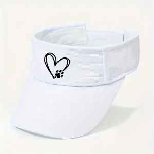 Adjustable Dog Paw & Heart Print Sun Visor - Breathable Cotton, Lightweight, Perfect for Golf, Fishing & Outdoor Sports